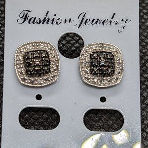 black and white diamond square earrings in sterling